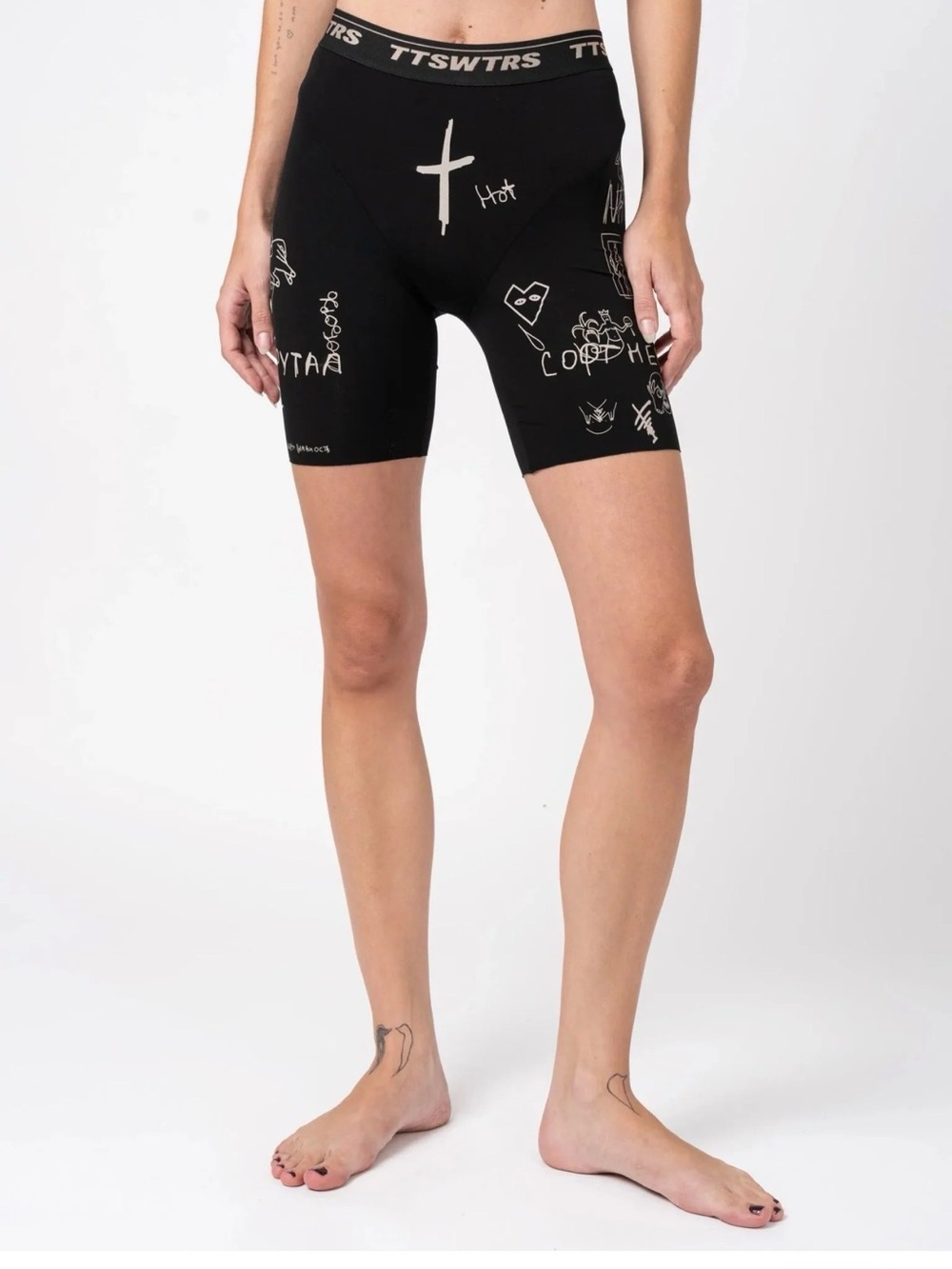 Black Printed Bike Shorts